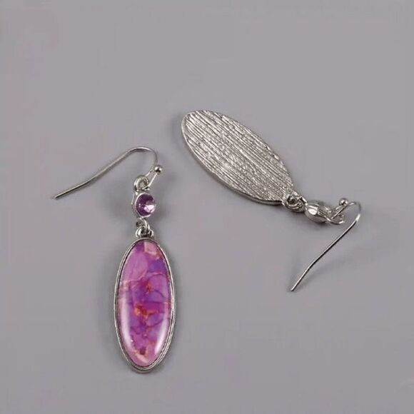 Oval Shape Purple Turquoise Diamond Dangle Earrings - Picture 5 of 6